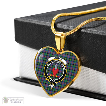 Logan Ancient Tartan Heart Necklace with Family Crest