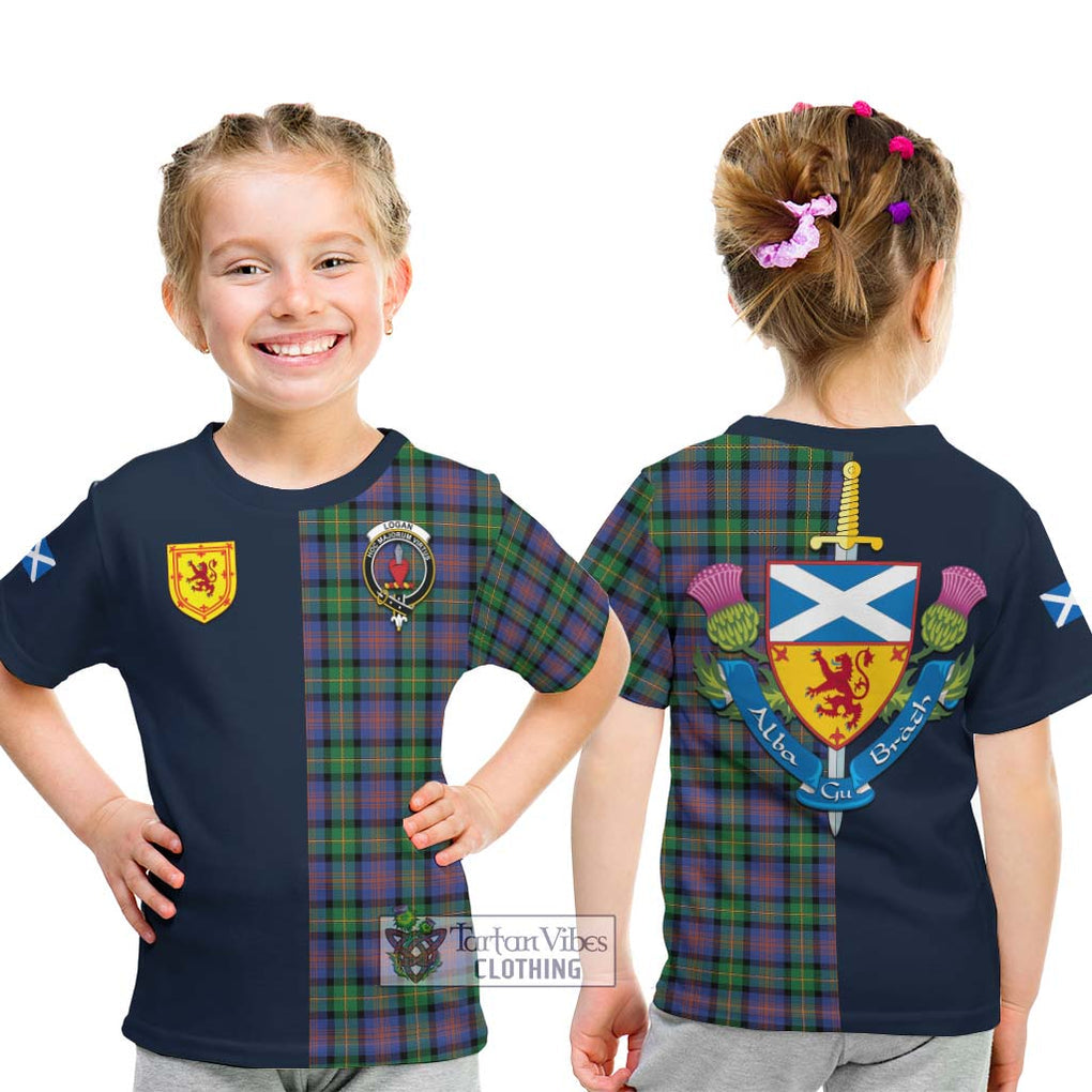 Tartan Vibes Clothing Logan Ancient Tartan Kid T-Shirt with Scottish Lion Royal Arm Half Style