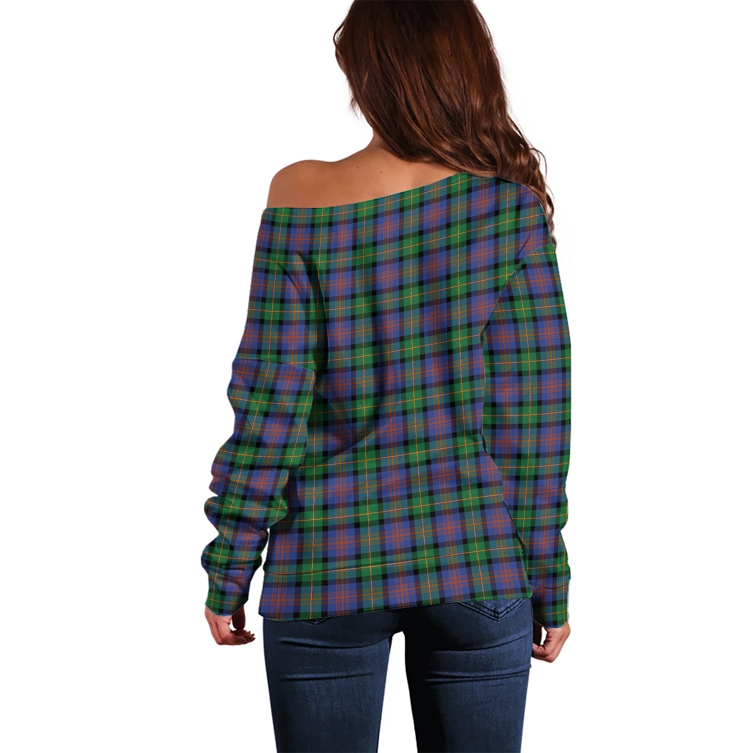 Logan Ancient Tartan Off Shoulder Women Sweater with Family Crest - Tartanvibesclothing