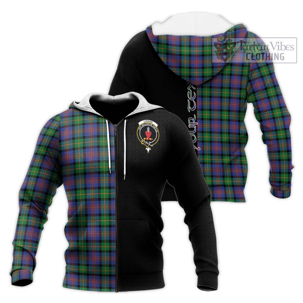 Logan Ancient Tartan Knitted Hoodie with Family Crest and Half Of Me Style Unisex Knitted Zip Hoodie - Tartanvibesclothing Shop