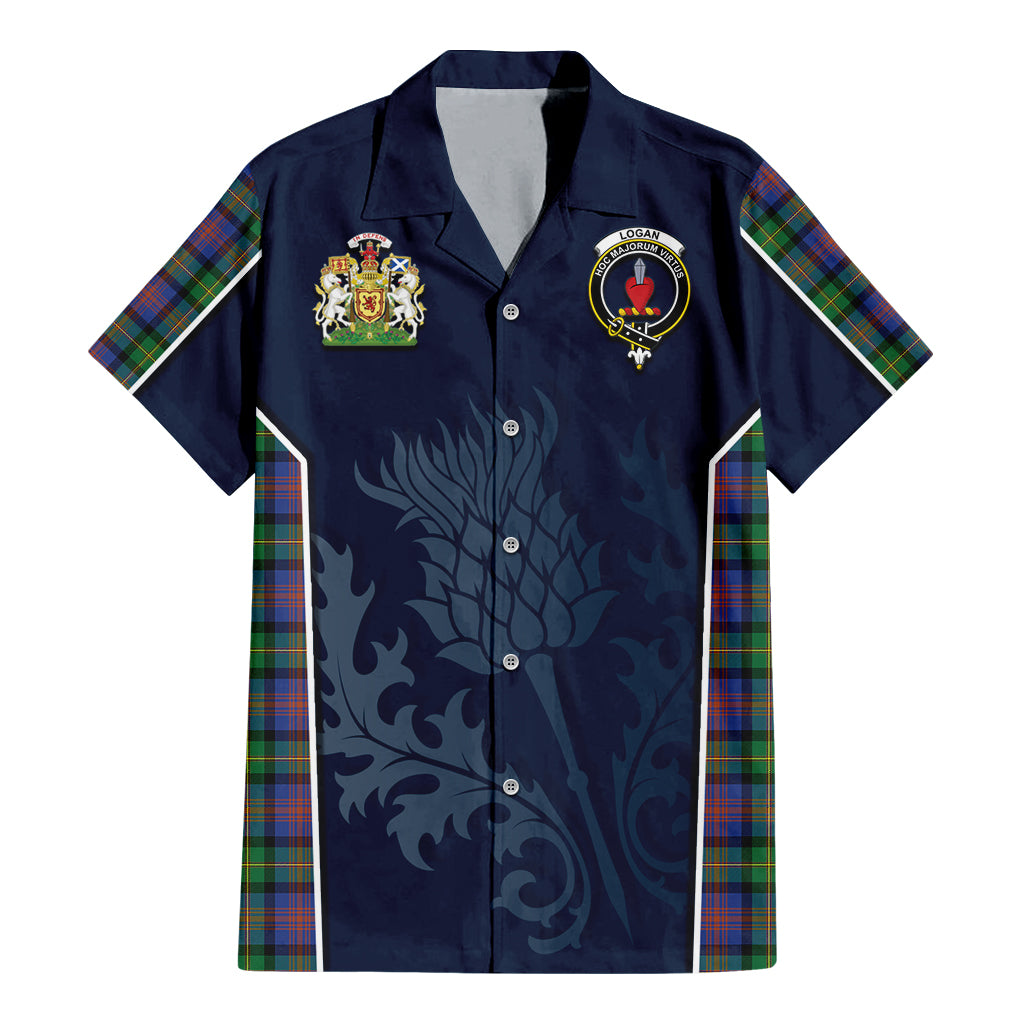 Tartan Vibes Clothing Logan Ancient Tartan Short Sleeve Button Up Shirt with Family Crest and Scottish Thistle Vibes Sport Style