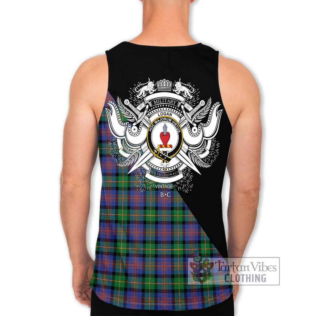 Logan Ancient Tartan Men's Tank Top with Family Crest and Military Logo Style - Tartanvibesclothing Shop