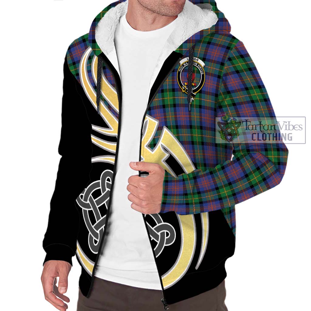 Logan Ancient Tartan Sherpa Hoodie with Family Crest and Celtic Symbol Style - Tartan Vibes Clothing