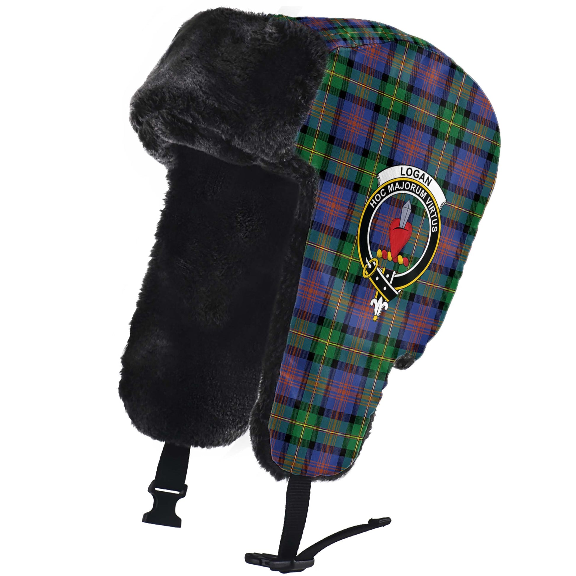 Logan Ancient Tartan Winter Trapper Hat with Family Crest - Tartanvibesclothing