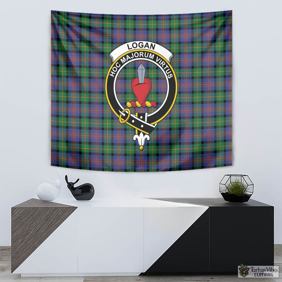 Tartan Vibes Clothing Logan Ancient Tartan Tapestry Wall Hanging and Home Decor for Room with Family Crest