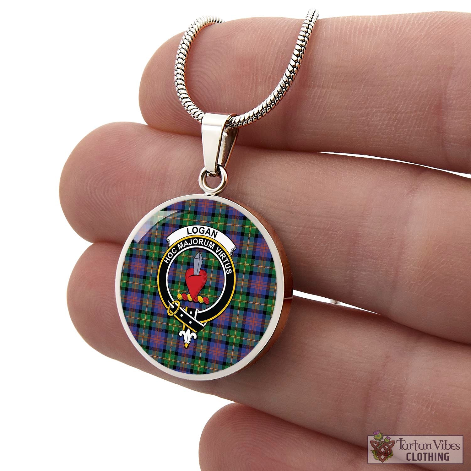 Tartan Vibes Clothing Logan Ancient Tartan Circle Necklace with Family Crest