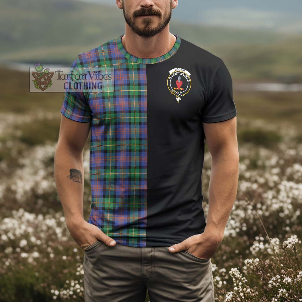 Logan Ancient Tartan T-Shirt with Family Crest and Half Of Me Style - Tartanvibesclothing Shop