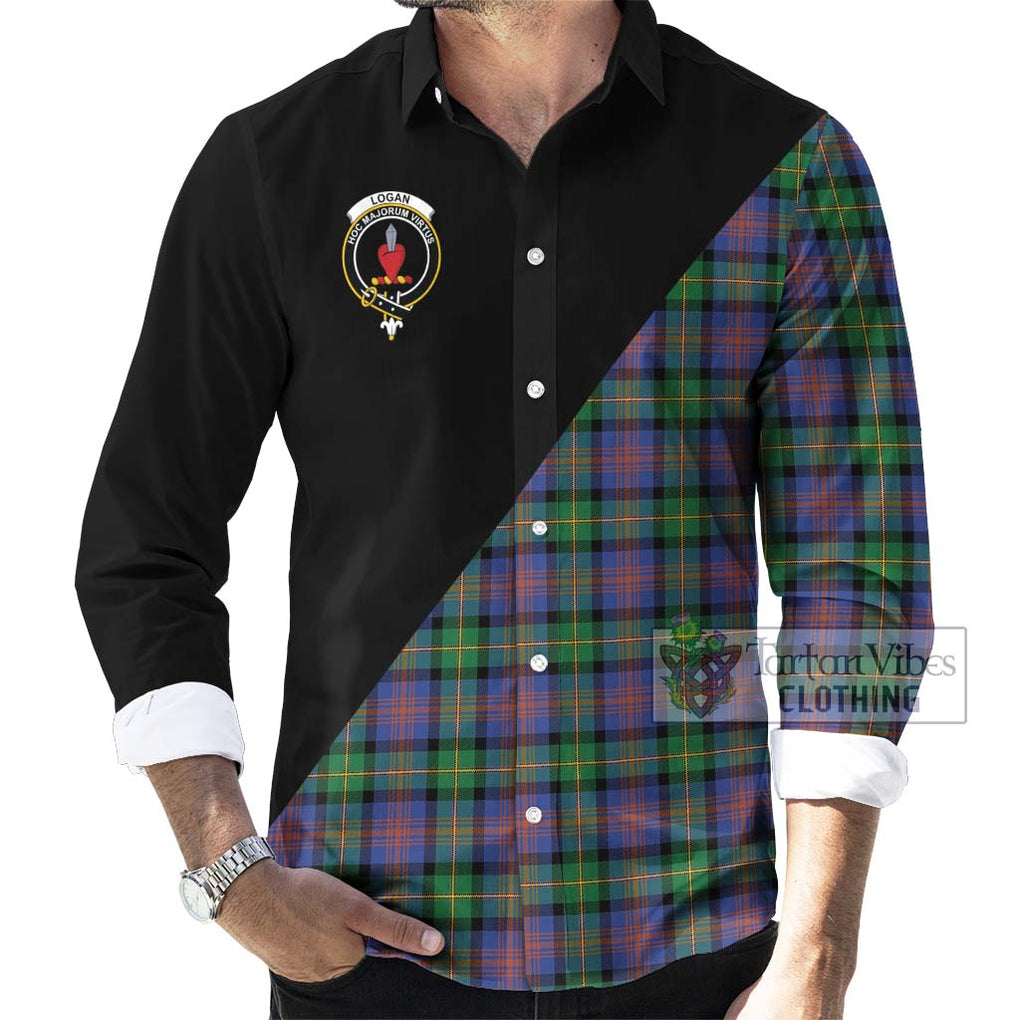 Logan Ancient Tartan Long Sleeve Button Shirt with Family Crest and Military Logo Style - Tartanvibesclothing Shop