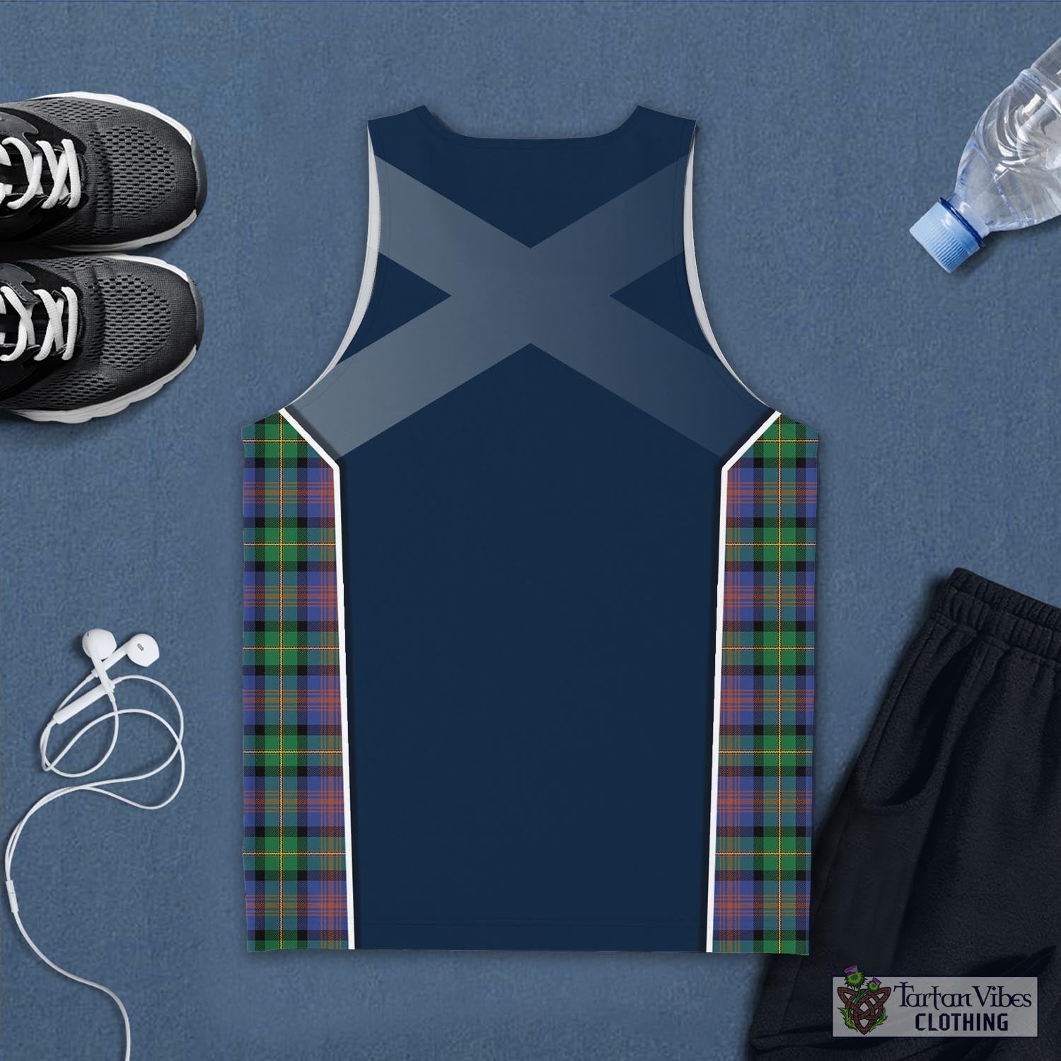 Tartan Vibes Clothing Logan Ancient Tartan Men's Tanks Top with Family Crest and Scottish Thistle Vibes Sport Style