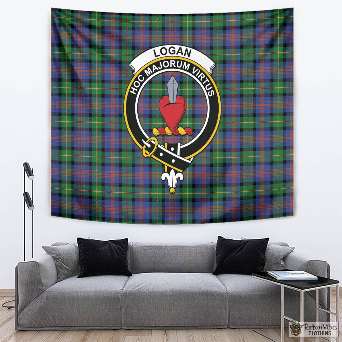 Tartan Vibes Clothing Logan Ancient Tartan Tapestry Wall Hanging and Home Decor for Room with Family Crest