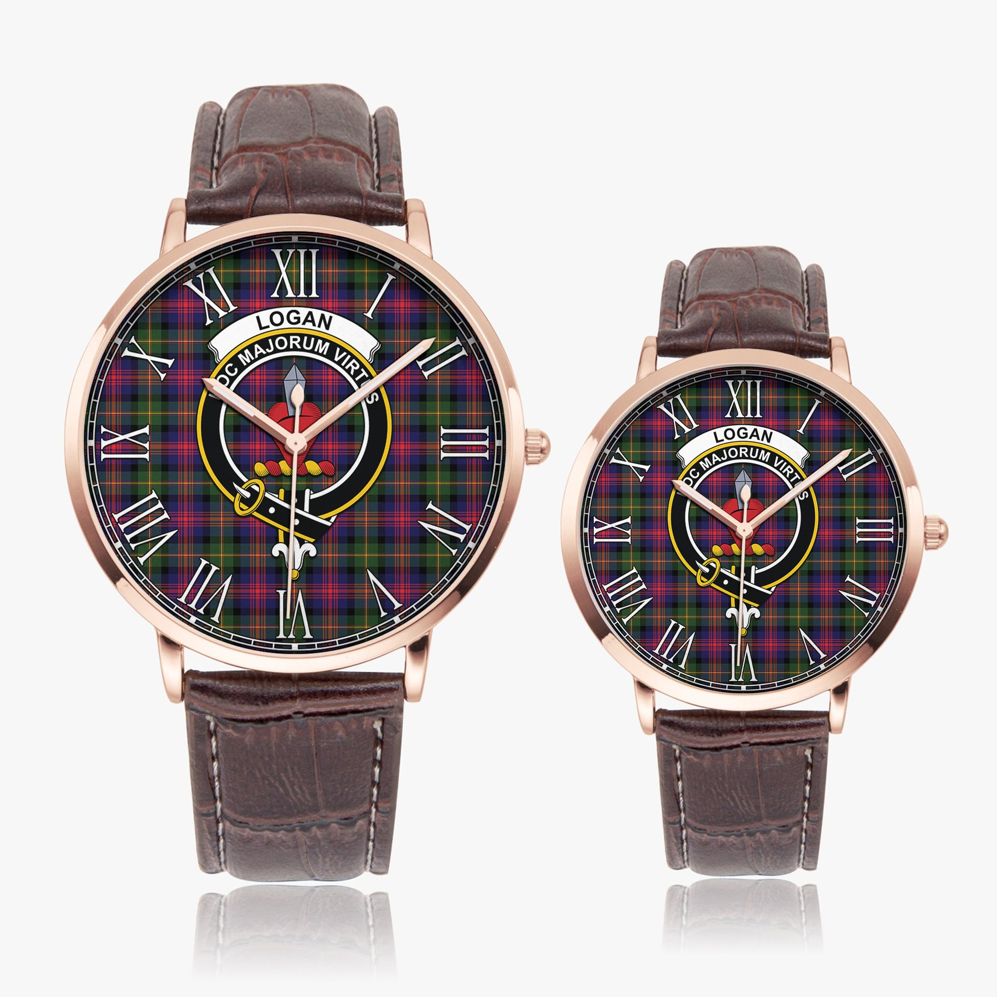 Logan Modern Tartan Family Crest Leather Strap Quartz Watch - Tartanvibesclothing