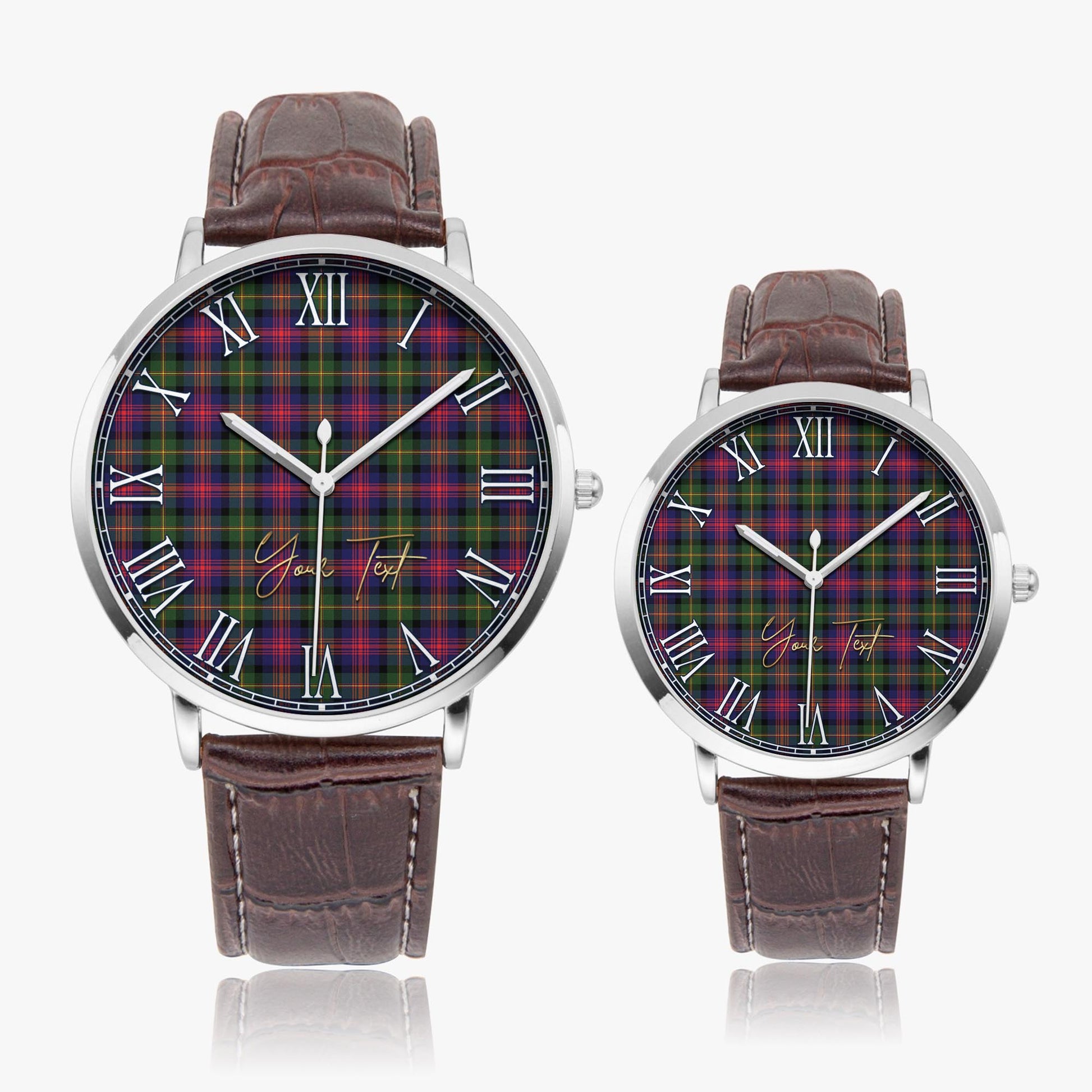 Logan Modern Tartan Personalized Your Text Leather Trap Quartz Watch Ultra Thin Silver Case With Brown Leather Strap - Tartanvibesclothing