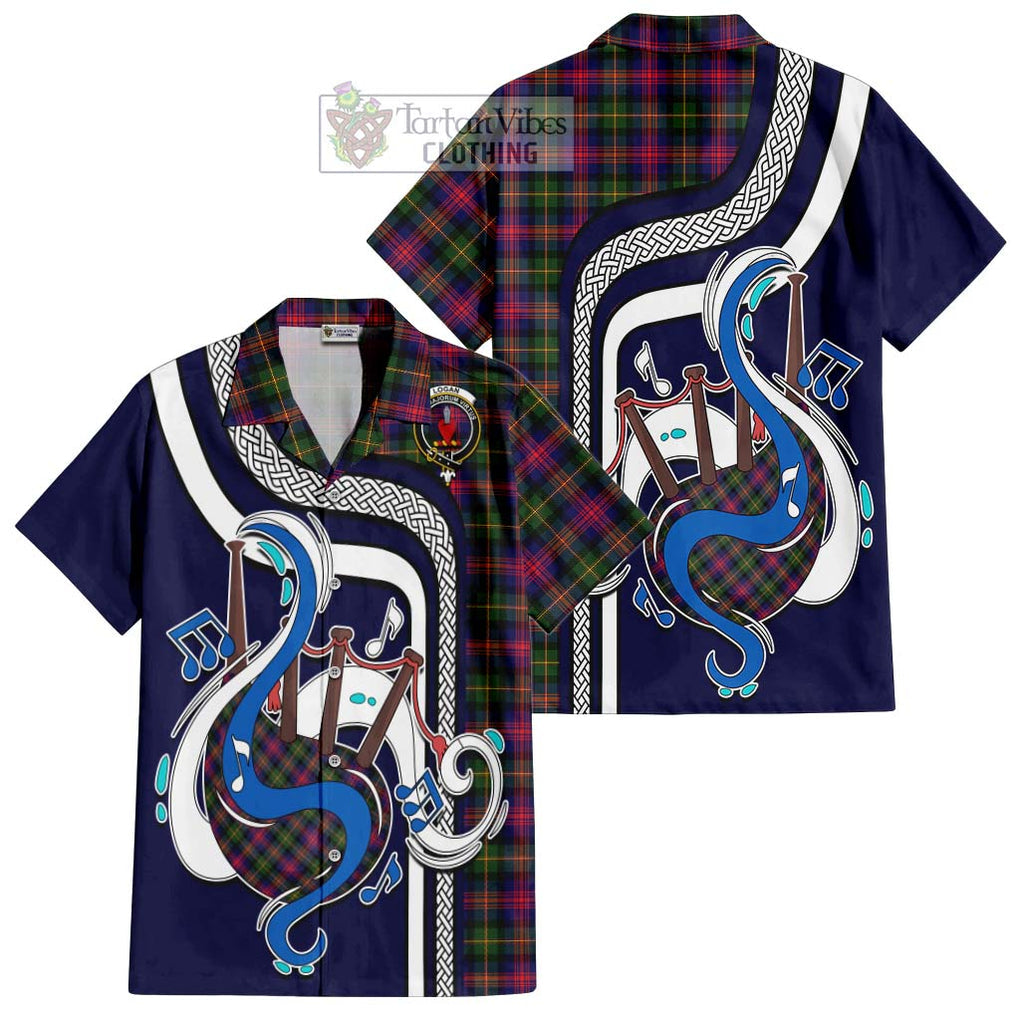 Logan Tartan Short Sleeve Button Shirt with Epic Bagpipe Style Kid - Tartanvibesclothing Shop