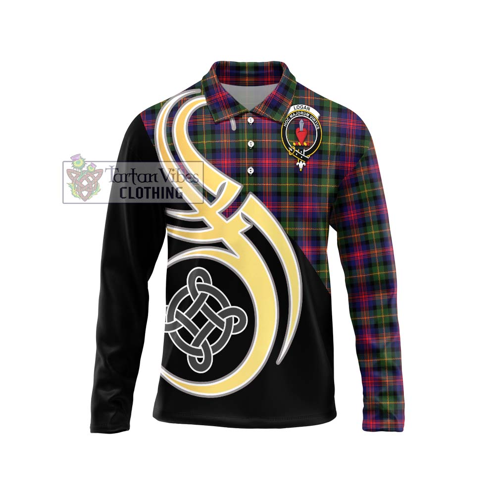 Logan Tartan Long Sleeve Polo Shirt with Family Crest and Celtic Symbol Style Unisex - Tartan Vibes Clothing