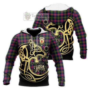 Logan Tartan Knitted Hoodie with Family Crest Celtic Wolf Style