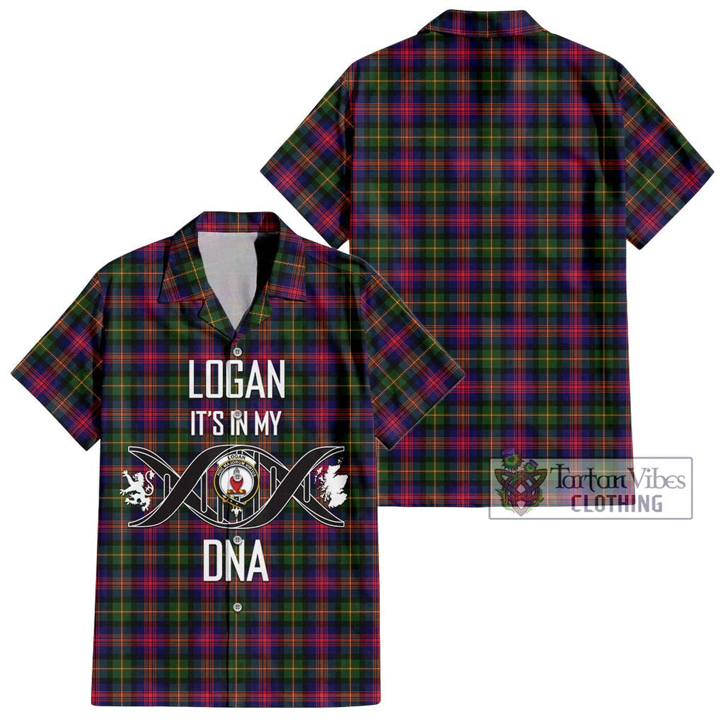 Logan Tartan Short Sleeve Button Shirt with Family Crest DNA In Me Style Kid - Tartanvibesclothing Shop