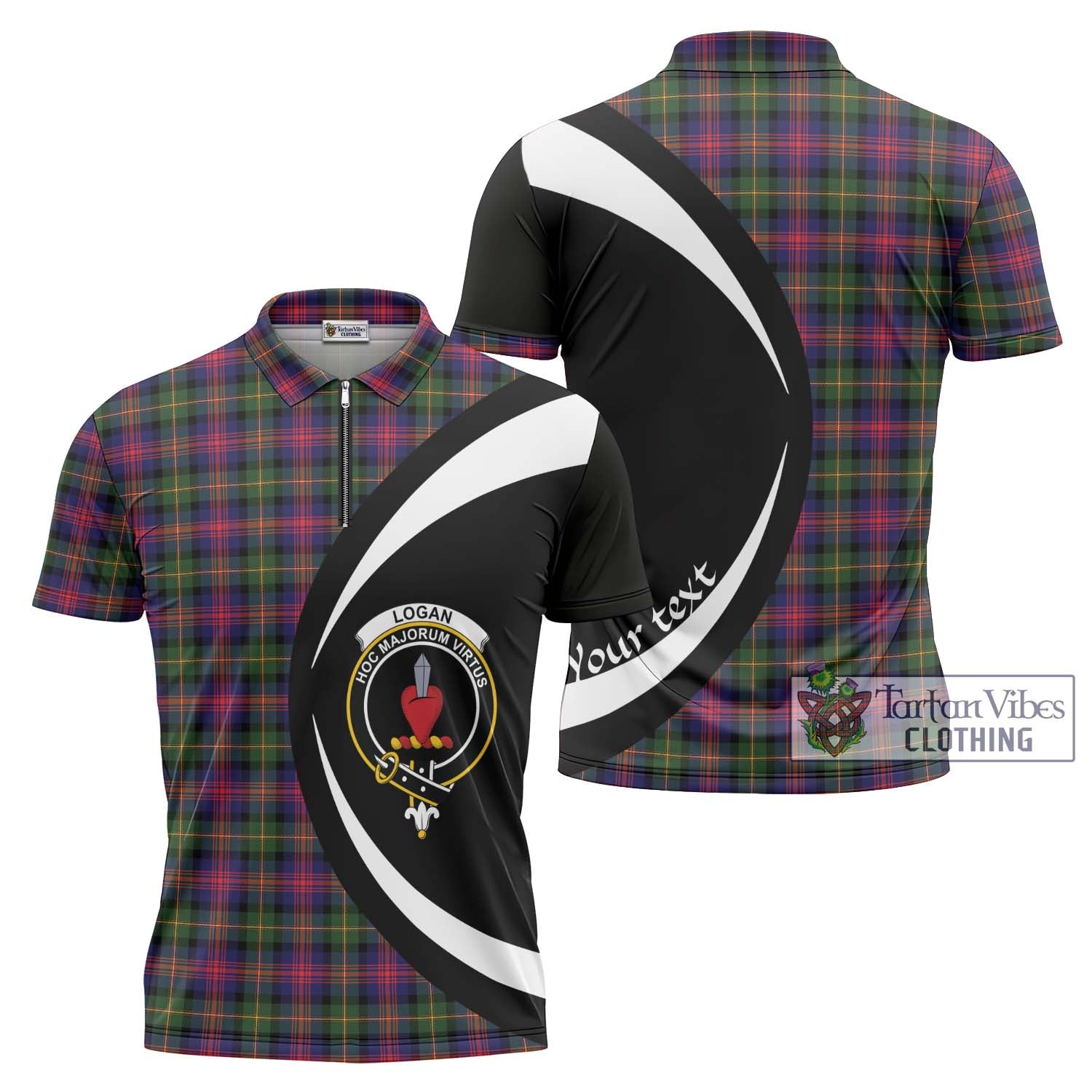 Tartan Vibes Clothing Logan Modern Tartan Zipper Polo Shirt with Family Crest Circle Style