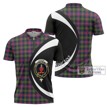 Logan Tartan Zipper Polo Shirt with Family Crest Circle Style