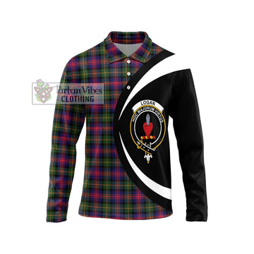 Logan Tartan Long Sleeve Polo Shirt with Family Crest Circle Style