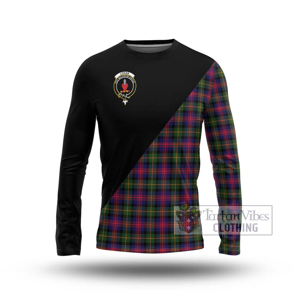 Logan Tartan Long Sleeve T-Shirt with Family Crest and Military Logo Style Unisex - Tartanvibesclothing Shop