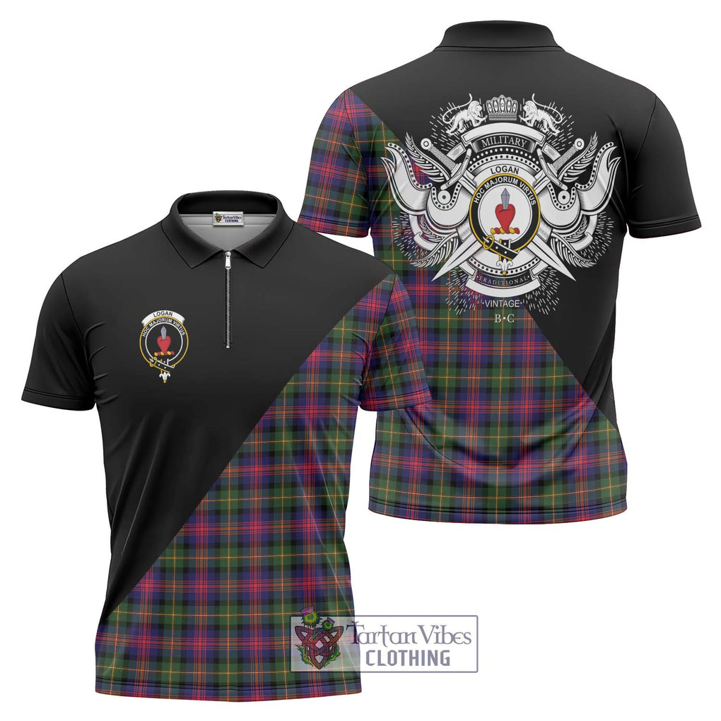 Logan Tartan Zipper Polo Shirt with Family Crest and Military Logo Style Unisex - Tartanvibesclothing Shop