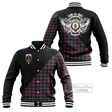 Logan Tartan Baseball Jacket with Family Crest and Military Logo Style