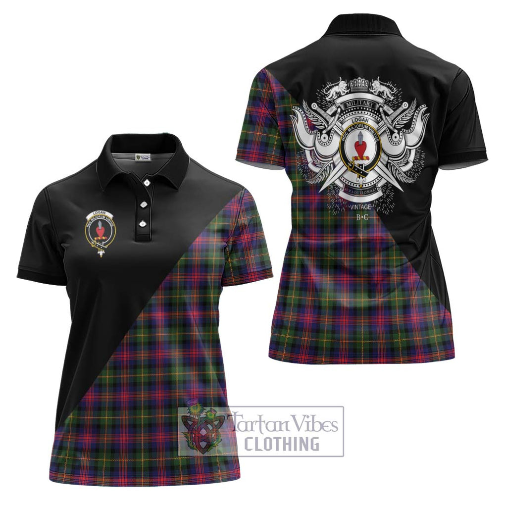 Logan Tartan Women's Polo Shirt with Family Crest and Military Logo Style Women - Tartanvibesclothing Shop