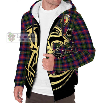 Logan Tartan Sherpa Hoodie with Family Crest Celtic Wolf Style