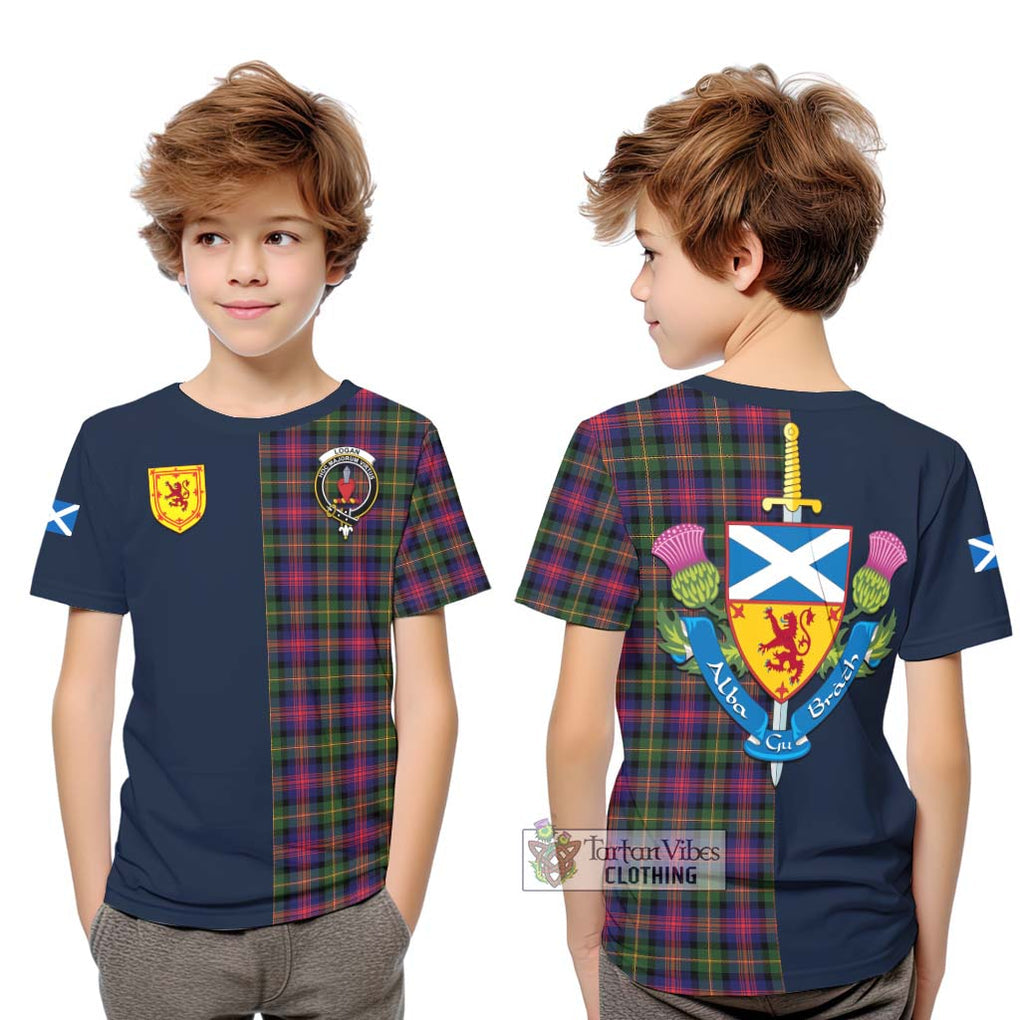 Tartan Vibes Clothing Logan Modern Tartan Kid T-Shirt with Scottish Lion Royal Arm Half Style