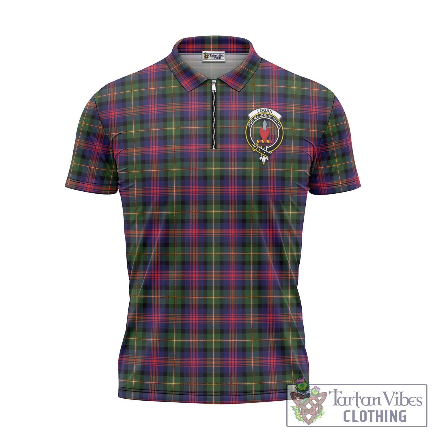 Tartan Vibes Clothing Logan Modern Tartan Zipper Polo Shirt with Family Crest