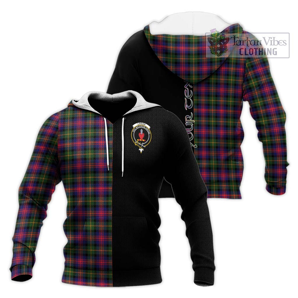 Logan Tartan Knitted Hoodie with Family Crest and Half Of Me Style Unisex Knitted Pullover Hoodie - Tartanvibesclothing Shop