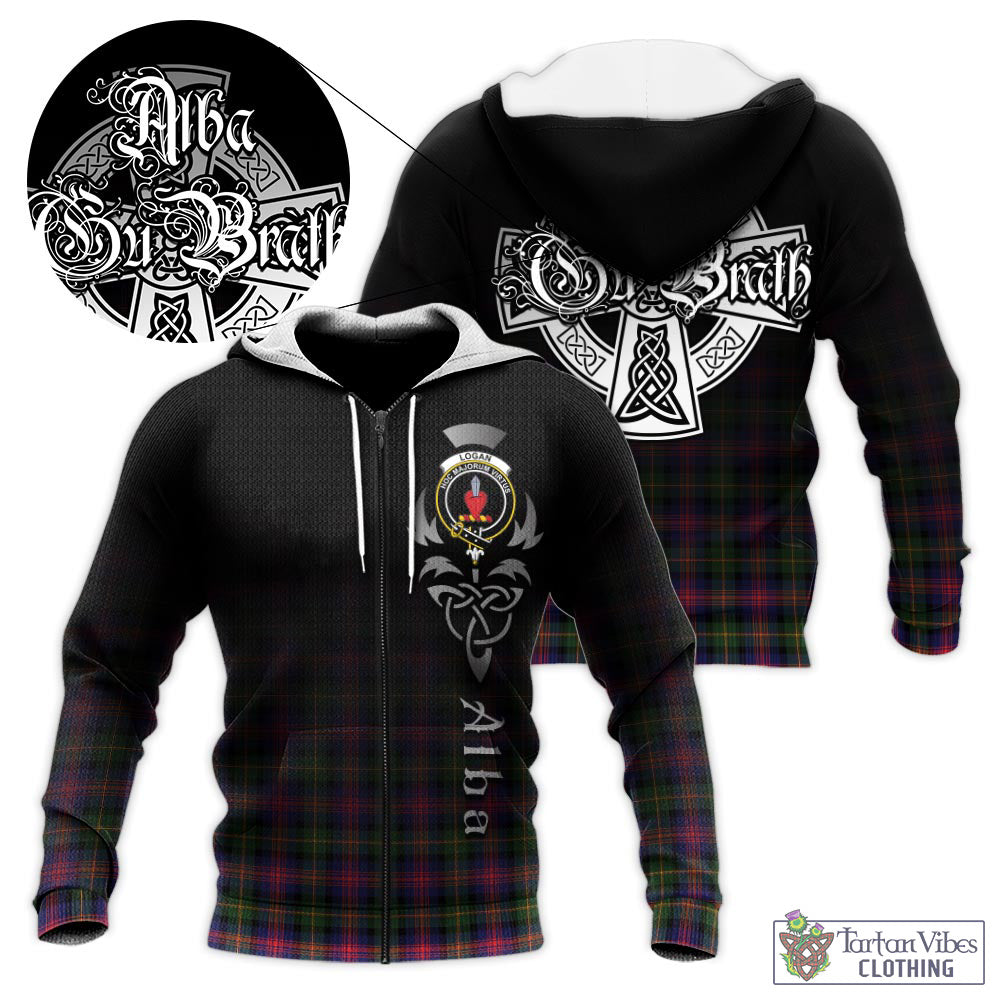 Tartan Vibes Clothing Logan Modern Tartan Knitted Hoodie Featuring Alba Gu Brath Family Crest Celtic Inspired