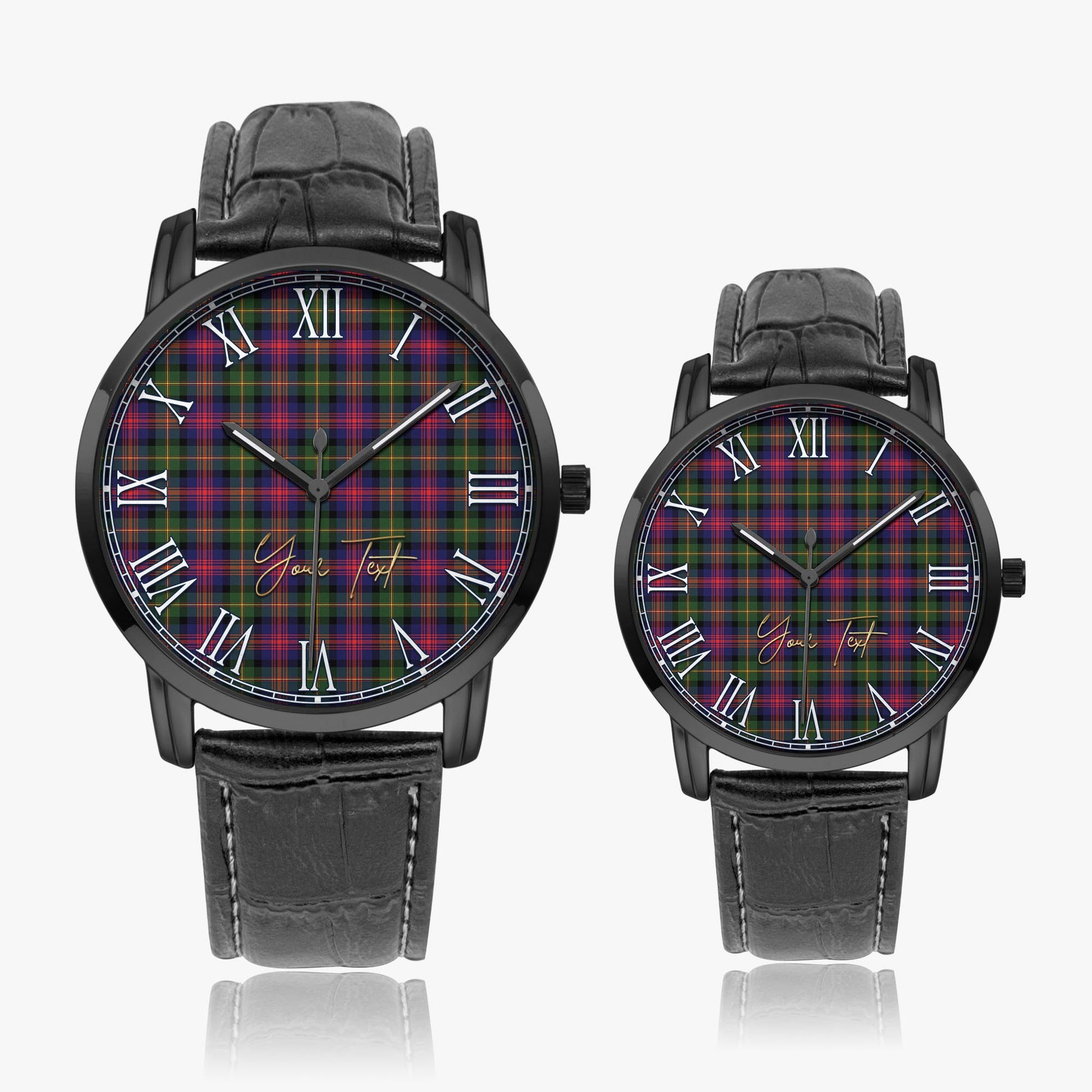 Logan Modern Tartan Personalized Your Text Leather Trap Quartz Watch Wide Type Black Case With Black Leather Strap - Tartanvibesclothing