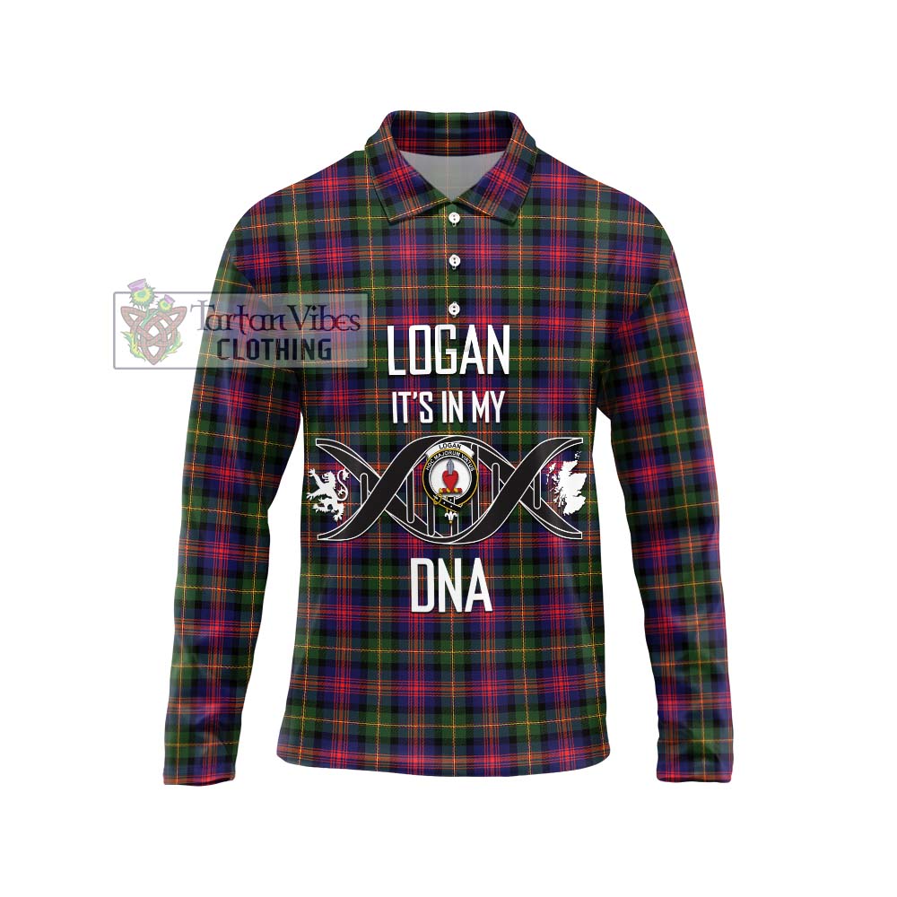 Logan Tartan Long Sleeve Polo Shirt with Family Crest DNA In Me Style Unisex - Tartanvibesclothing Shop