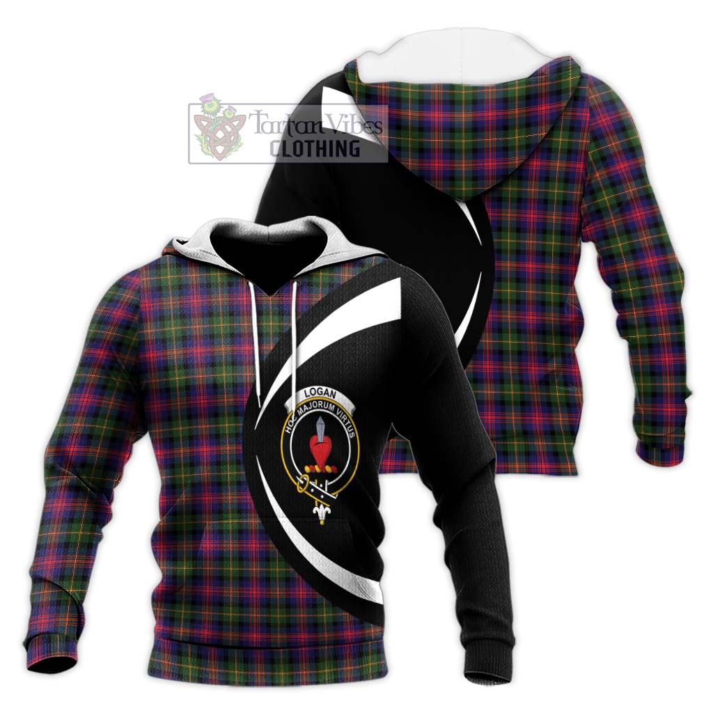 Logan Tartan Knitted Hoodie with Family Crest Circle Style Unisex Knitted Pullover Hoodie - Tartan Vibes Clothing