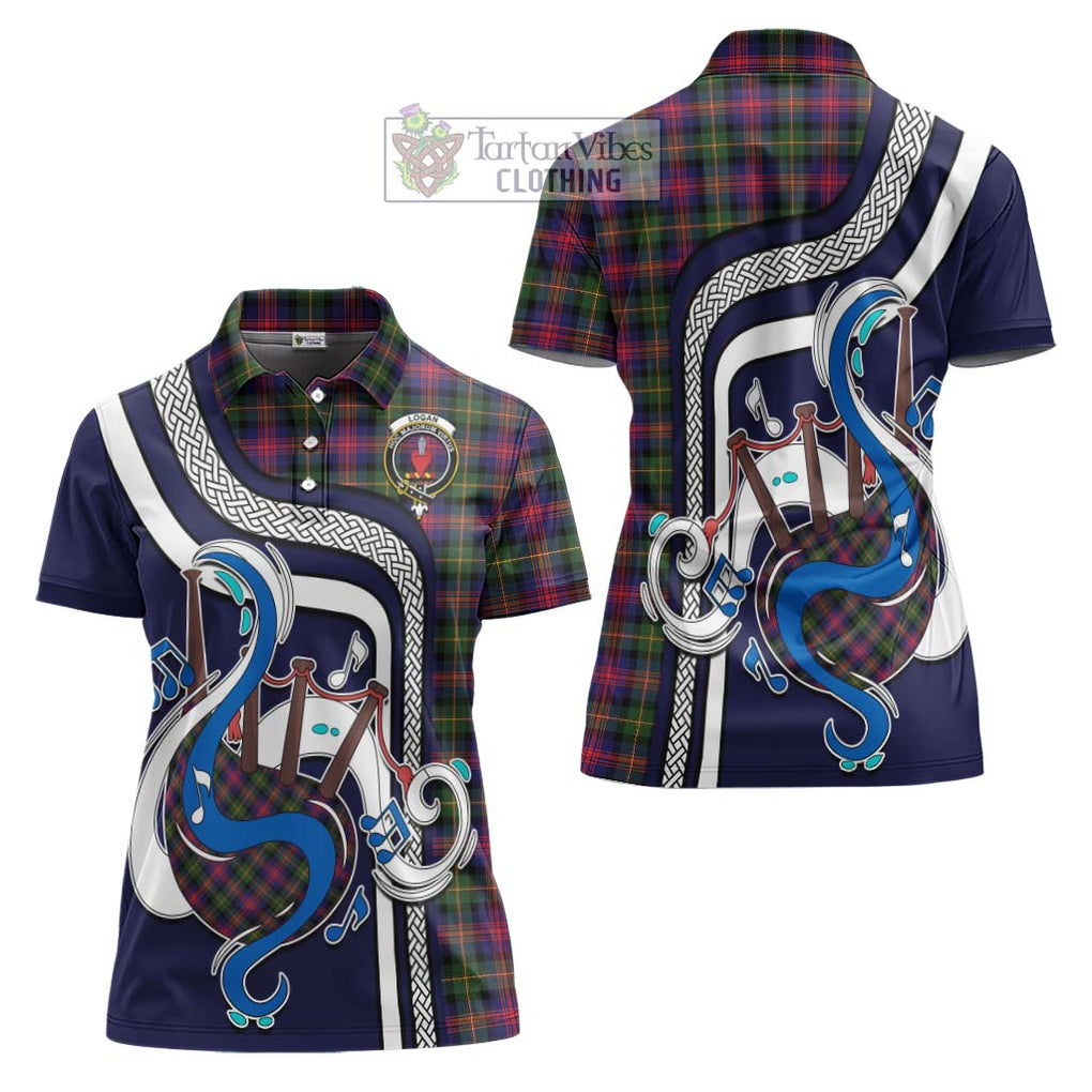 Logan Tartan Women's Polo Shirt with Epic Bagpipe Style Women - Tartanvibesclothing Shop