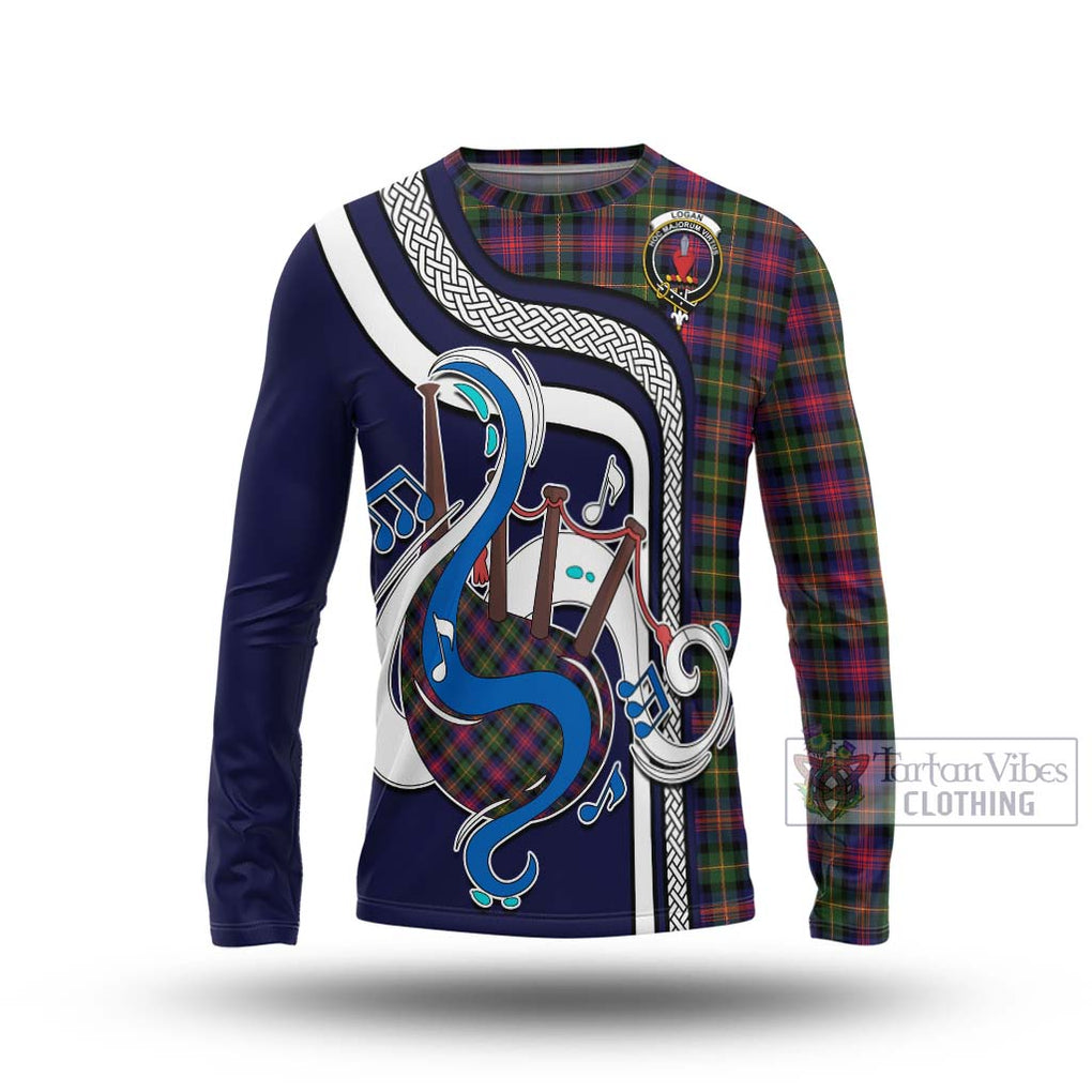 Tartan Vibes Clothing Logan Modern Tartan Long Sleeve T-Shirt with Epic Bagpipe Style