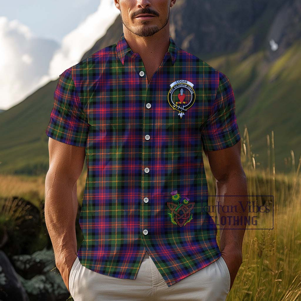 Logan Tartan Cotton Hawaiian Shirt with Family Crest Adult - Tartan Vibes Clothing