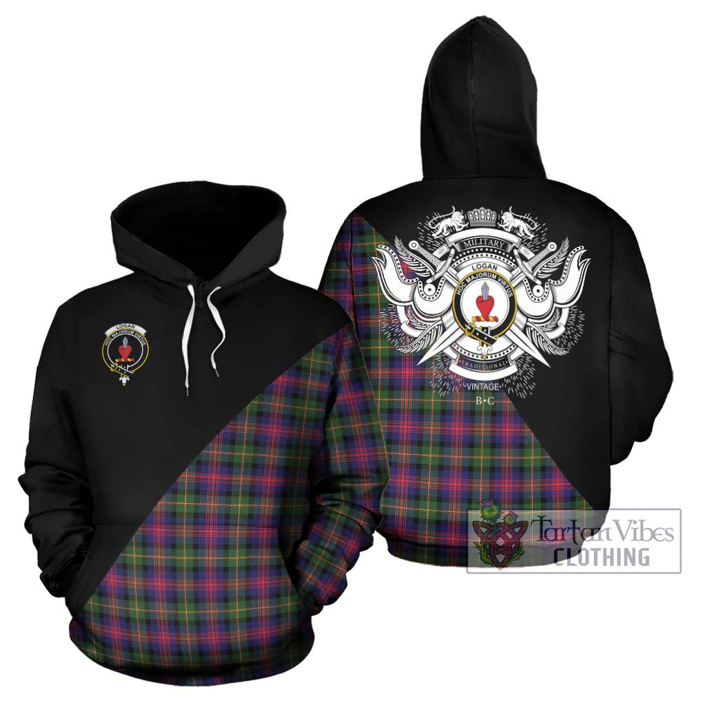 Logan Tartan Hoodie with Family Crest and Military Logo Style Zip Hoodie - Tartanvibesclothing Shop