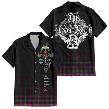 Logan Tartan Short Sleeve Button Up Shirt Featuring Alba Gu Brath Family Crest Celtic Inspired