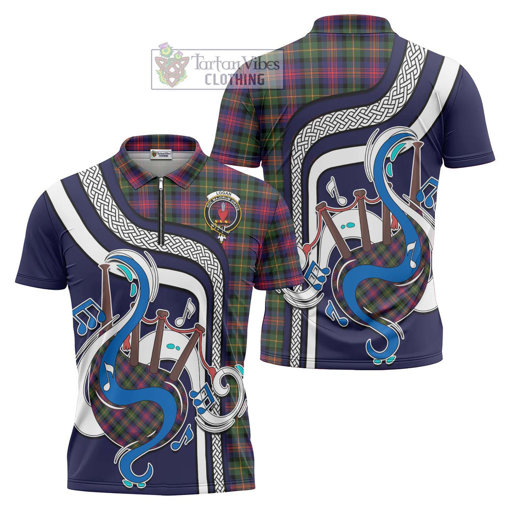 Logan Tartan Zipper Polo Shirt with Epic Bagpipe Style Unisex - Tartanvibesclothing Shop