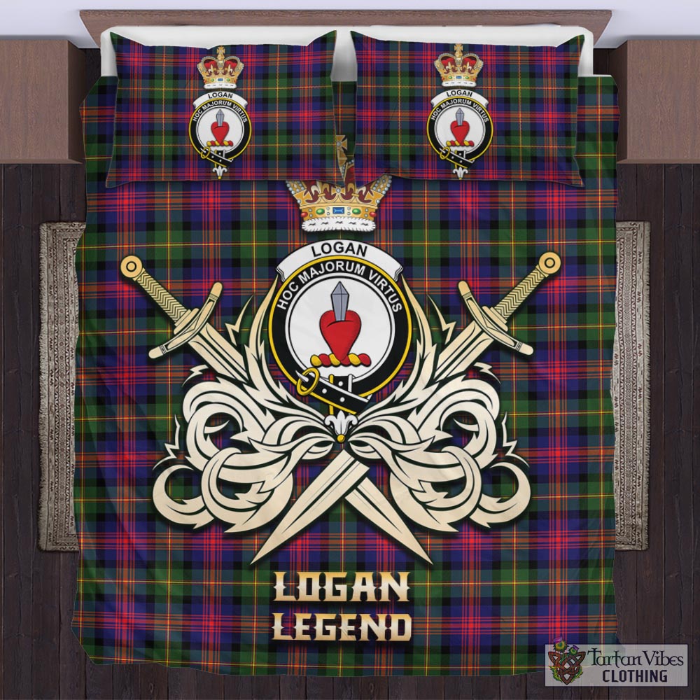 Tartan Vibes Clothing Logan Modern Tartan Bedding Set with Clan Crest and the Golden Sword of Courageous Legacy