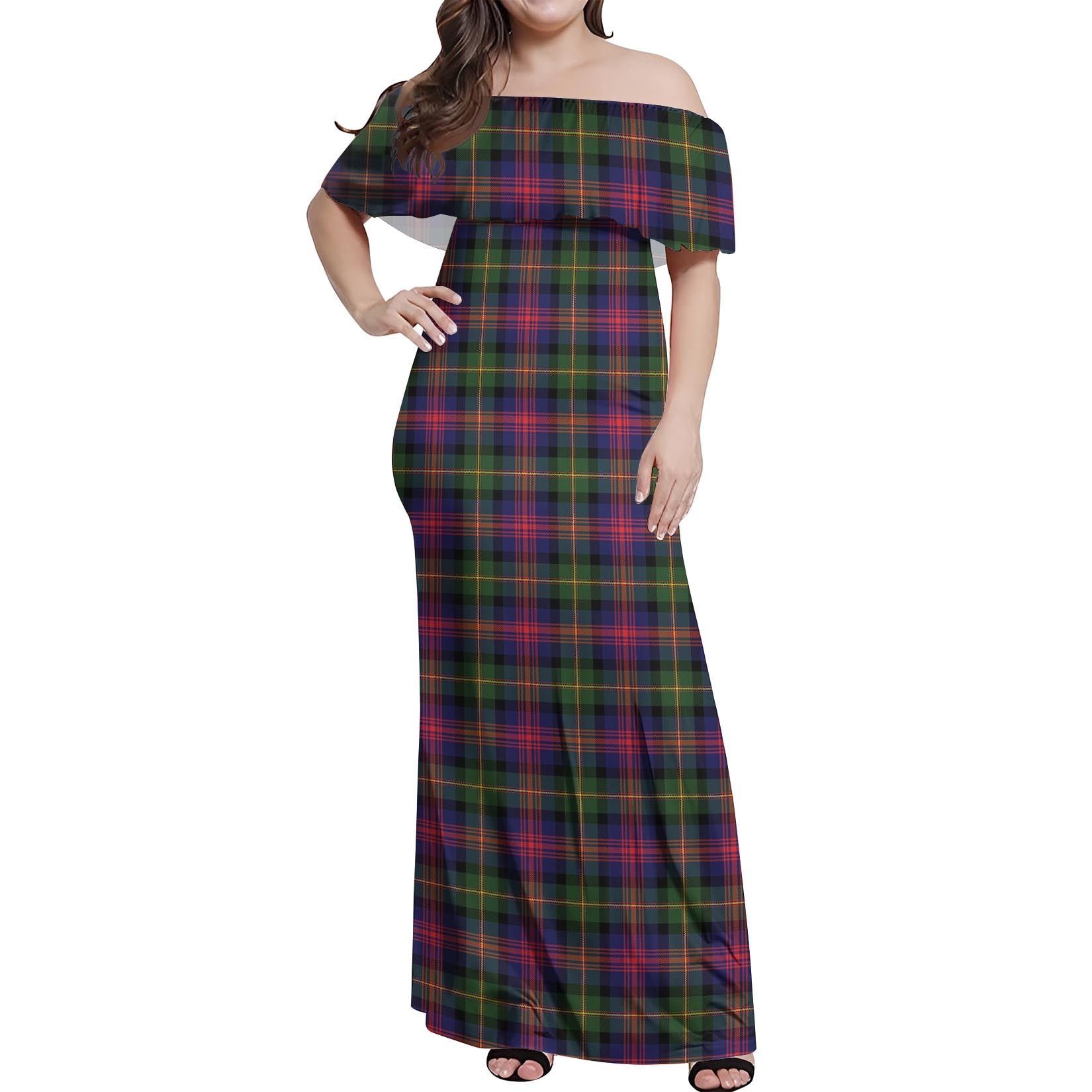 Logan Modern Tartan Off Shoulder Long Dress Women's Dress - Tartanvibesclothing