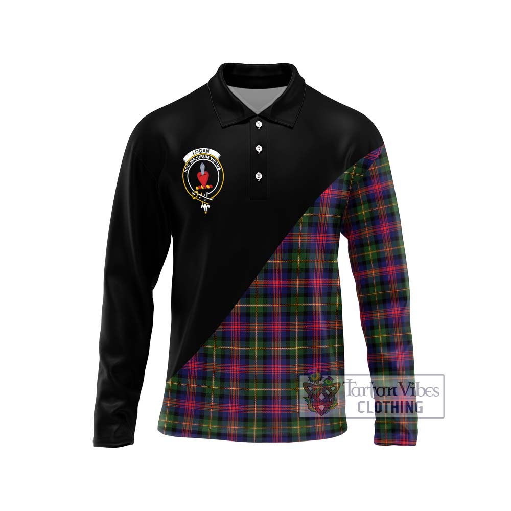 Logan Tartan Long Sleeve Polo Shirt with Family Crest and Military Logo Style Unisex - Tartanvibesclothing Shop