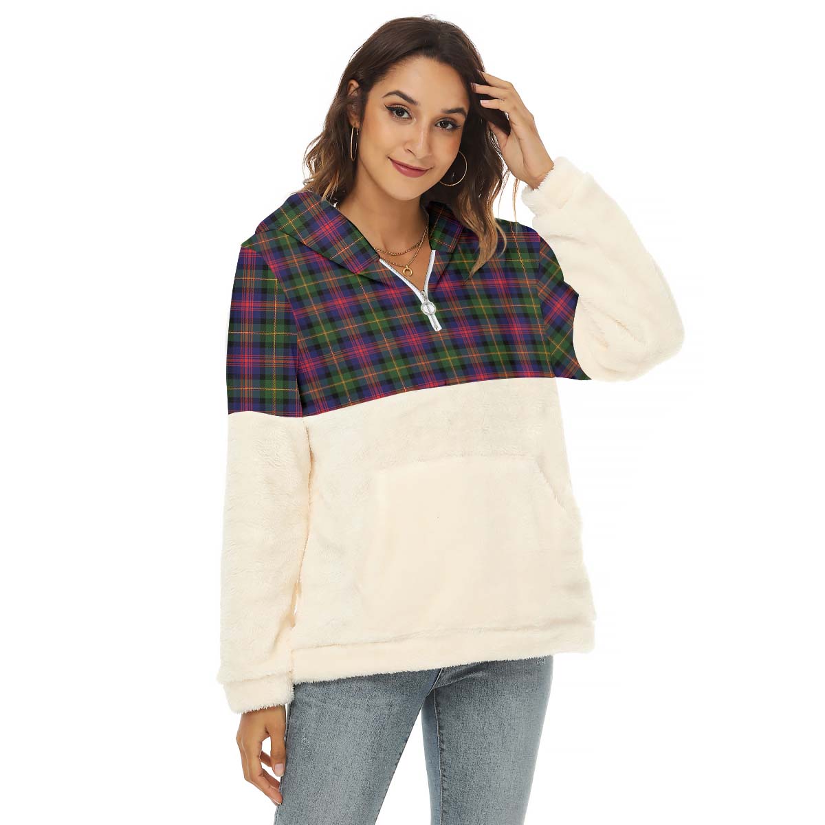 Logan Tartan Half Style Women's Borg Fleece Hoodie with Half Zip Female - Tartan Vibes Clothing