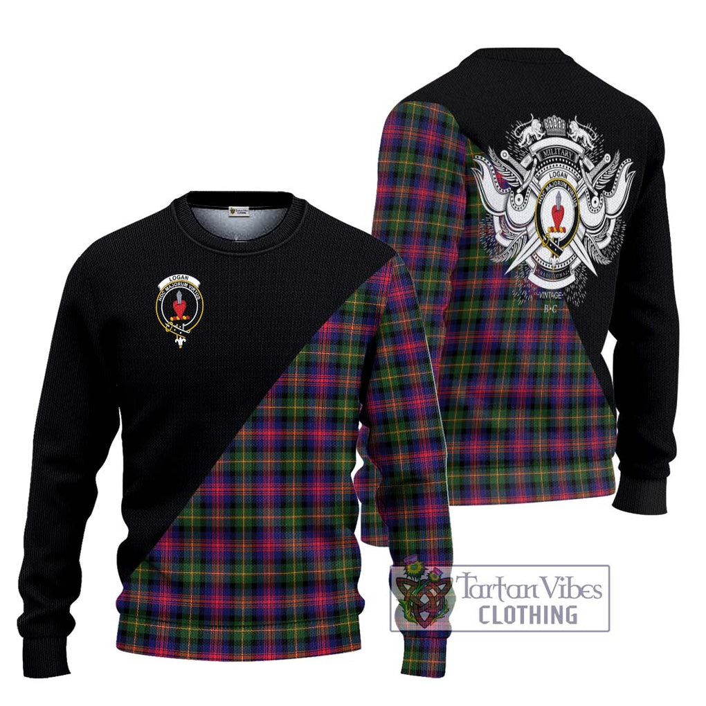 Logan Tartan Knitted Sweater with Family Crest and Military Logo Style Unisex - Tartanvibesclothing Shop