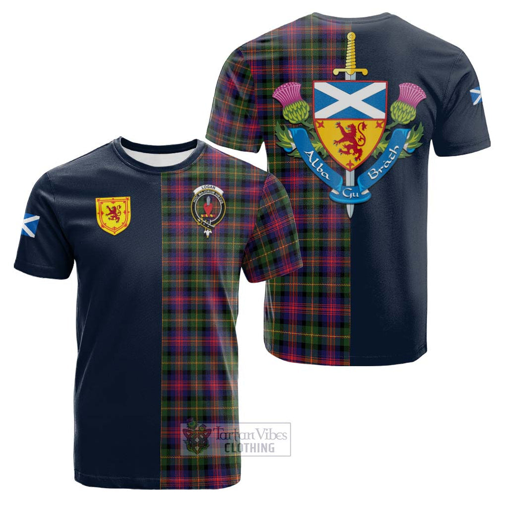 Tartan Vibes Clothing Logan Modern Tartan Cotton T-shirt with Scottish Lion Royal Arm Half Style