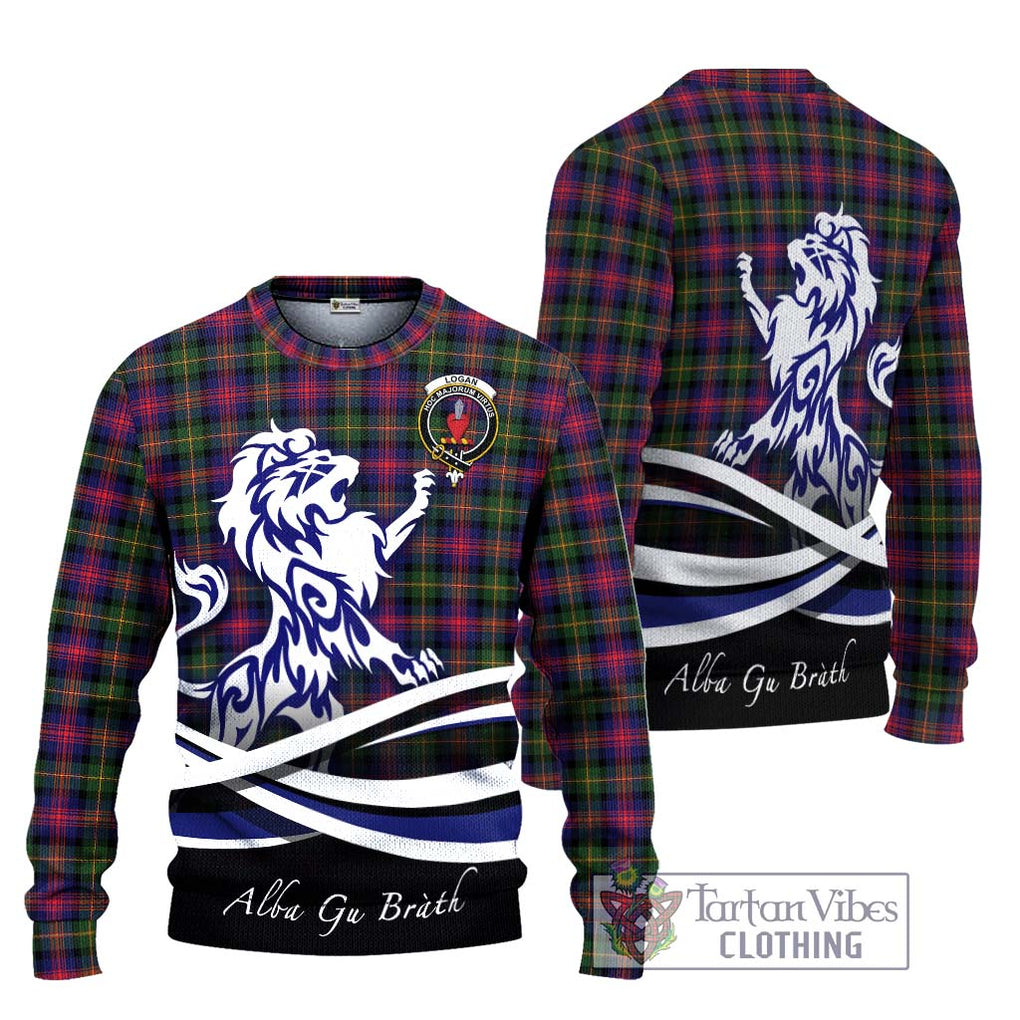 Logan Tartan Knitted Sweater with Alba Gu Brath Regal Lion Emblem Unisex - Tartanvibesclothing Shop