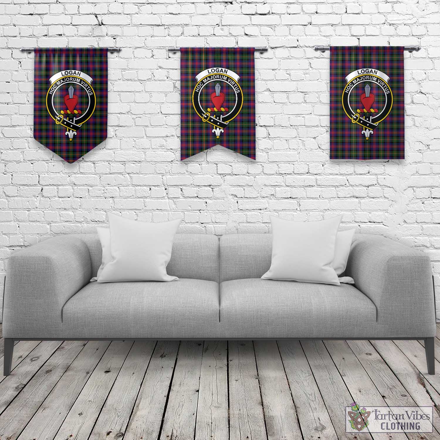 Tartan Vibes Clothing Logan Modern Tartan Gonfalon, Tartan Banner with Family Crest