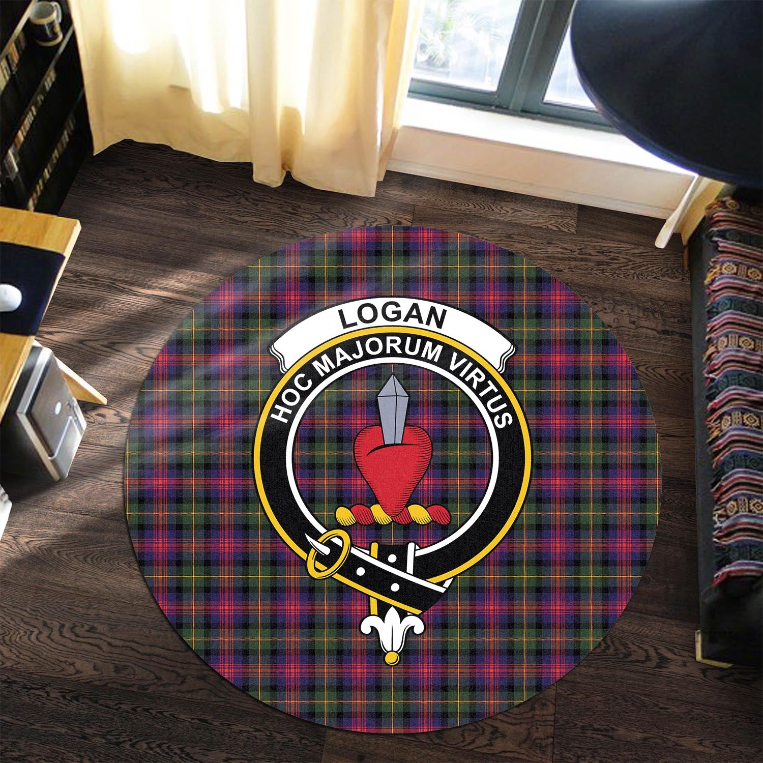 logan-modern-tartan-round-rug-with-family-crest